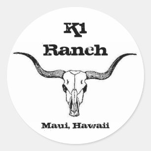 Pegatina Redonda longhorn, K1 Ranch, Maui, Hawaii
