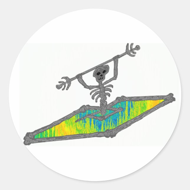 Pegatina Redonda Longitud de onda de Kayak Bones (Anverso)