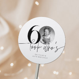 Pegatina Redonda Look Who's 60 Funny Photo Simple 60th Birthday