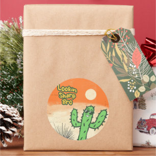 Pegatina Redonda Lookin Sharp Bro Retro Vintage Desert Vibes Cactus