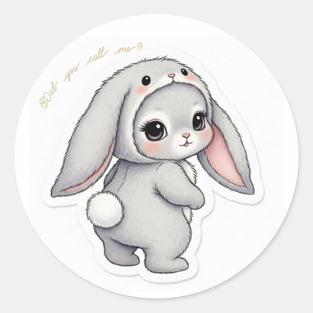Pegatina Redonda Looking Back Bunny - Adorable Fluffy Rabbit Kawaii (Anverso)