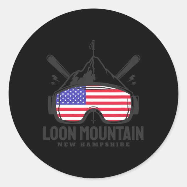Pegatina Redonda Loon Mountain New Hampshire Usa Ski Retro Skiing  (Anverso)