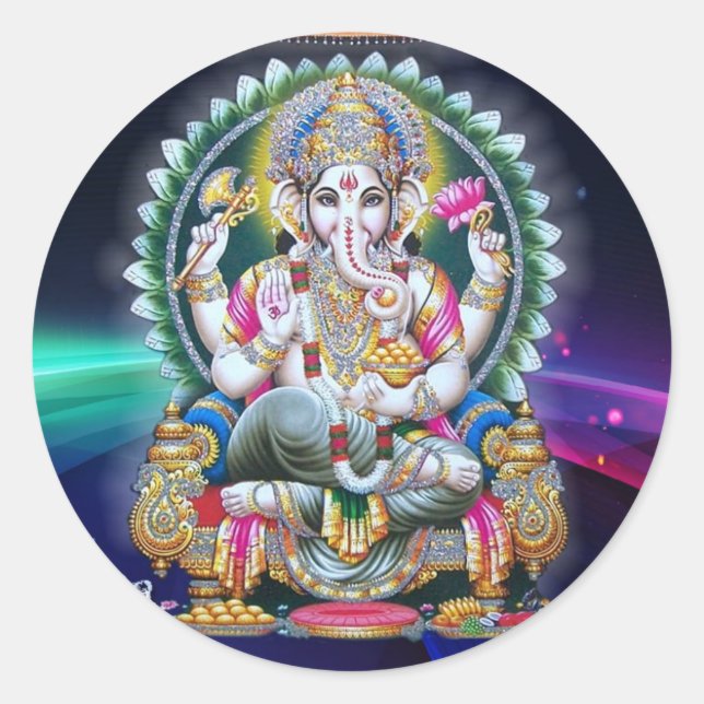 PEGATINA REDONDA LORD GANESH HINDU DIOS (Anverso)