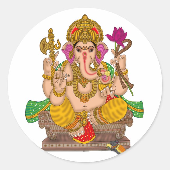 Pegatina Redonda Lord Ganesha Sticker (Anverso)