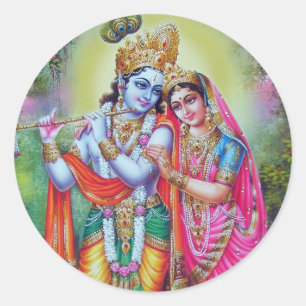 Pegatina Redonda Lord Krishna & Radha