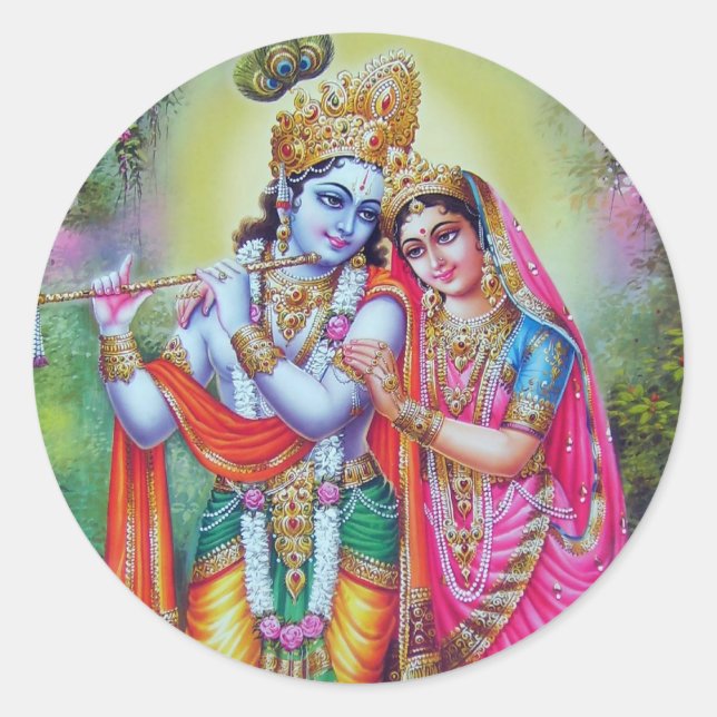 Pegatina Redonda Lord Krishna & Radha (Anverso)