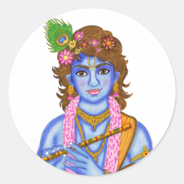 Pegatina Redonda Lord Krishna Sticker (Anverso)