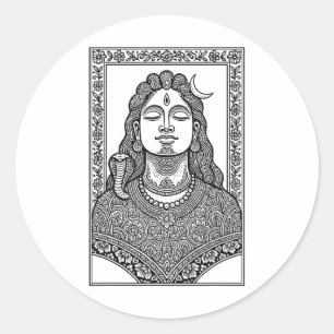 Pegatina Redonda Lord Shiva Mehendi Tradicional India y Mandala