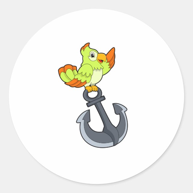 Pegatina Redonda Loro con ancla (Anverso)