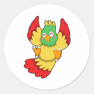 Pegatina Redonda Loro con cabeza verde