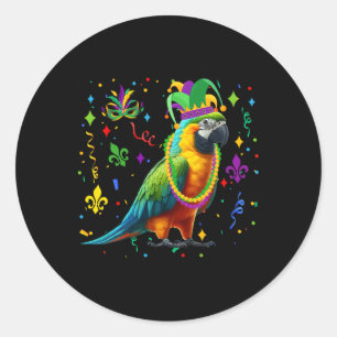 Pegatina Redonda Loro con cuentas de Mardi Gras bufanda Gorra