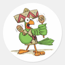 Pegatina Redonda Loro con Maracas