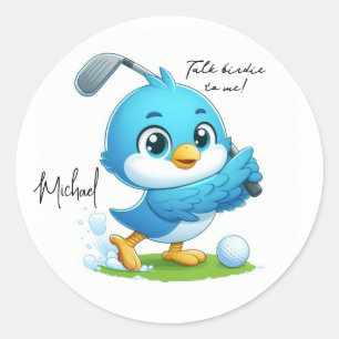 Pegatina Redonda Loro de Golf Personalizado Cartoon