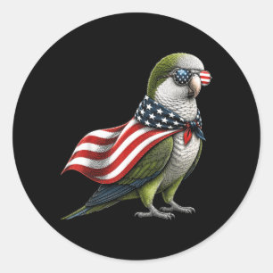 Pegatina Redonda Loro de Quaker 4 de julio bandera americana patrió