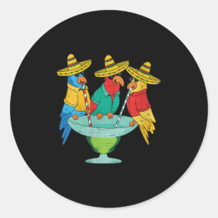 Pegatina Redonda Loro femenino Cinco De Mayo Tequila divertida