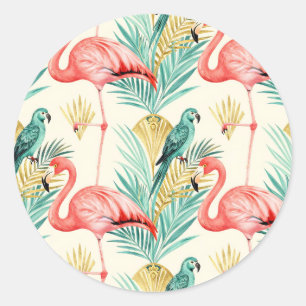 Pegatina Redonda Loro Flamingo Tropical Jungla