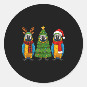 Pegatina Redonda Loro Guacamayo Azul Y Amarillo Retro De Navidad Sa