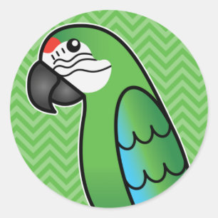 Pegatina Redonda Loro Guacamayo de Dibujos Animados Militares