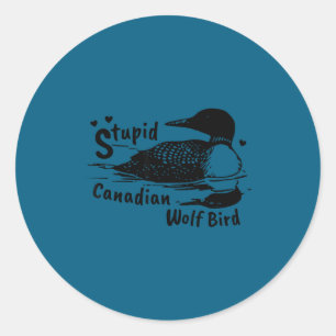 Pegatina Redonda Loro pájaro lobo canadiense estúpido