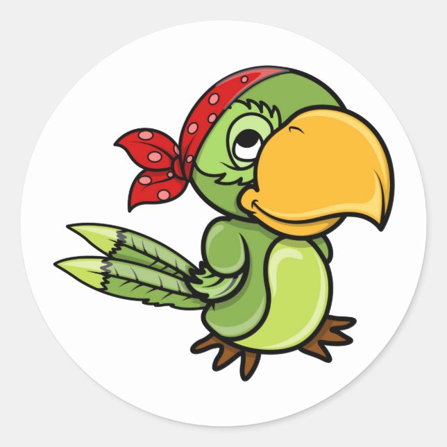 Pegatina Redonda Loro pirata Personalizado verde (Anverso)