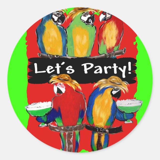 PEGATINA REDONDA LOROS DE FIESTA (Anverso)