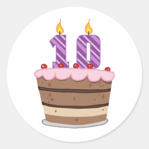 Pegatina Redonda Los 10 años en el pastel de cumpleaños
