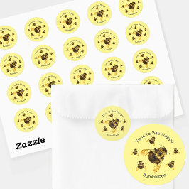 Pegatina Redonda Los abejorros amarillos son tiempo de ser felices