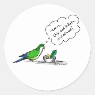 Pegatina Redonda Los alimentos favoritos de Norbert el Parrot
