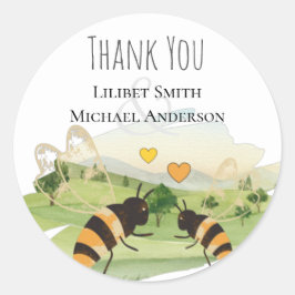 Pegatina Redonda Los amantes de la naturaleza Boda de las abejas ru