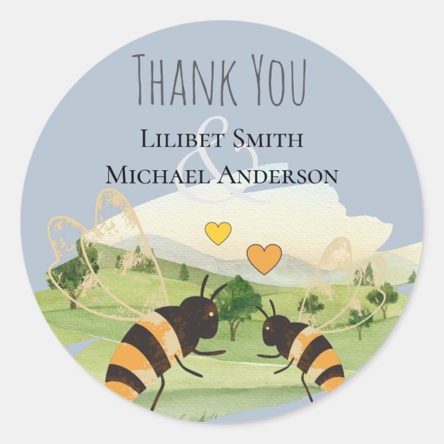 Pegatina Redonda Los amantes de la naturaleza Boda de las abejas ru (Anverso)