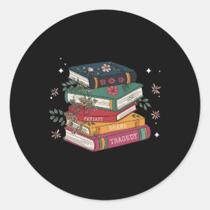 Pegatina Redonda Los amantes de los libros disfrutan de una tragedi