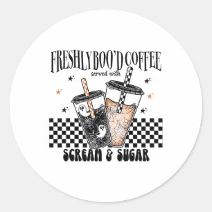 Pegatina Redonda Los amantes del café Boujee Ghost Hal retro recién
