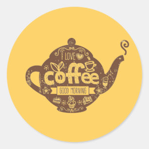 Pegatina Redonda Los amantes del café vintage retro arte café me 