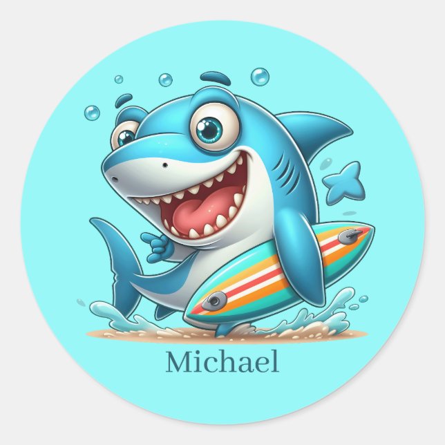 Pegatina Redonda Los amantes del surf de tiburón de Guay Beach añad (Anverso)