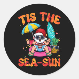 Pegatina Redonda Los Amantes Del Verano De Julio En La Playa Santa 