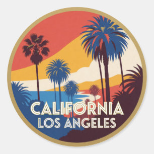 Pegatina Redonda Los Ángeles California EE. UU. Ciudad de la Costa