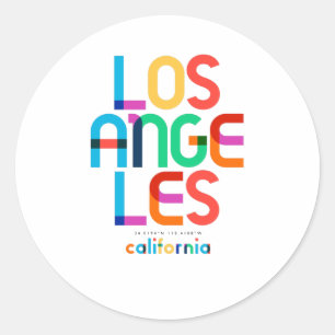 Pegatina Redonda Los Ángeles California Mediados de Siglo, Arte Pop