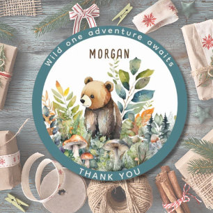 Pegatina Redonda Los Animales De Woodland Tienen Favor Gracias Deco