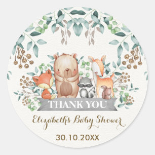 Pegatina Redonda Los animales del bosque del arbolado le agradecen