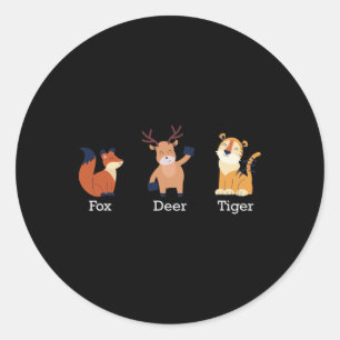 Pegatina Redonda Los animales del tigre de venado de Fox sutiles co