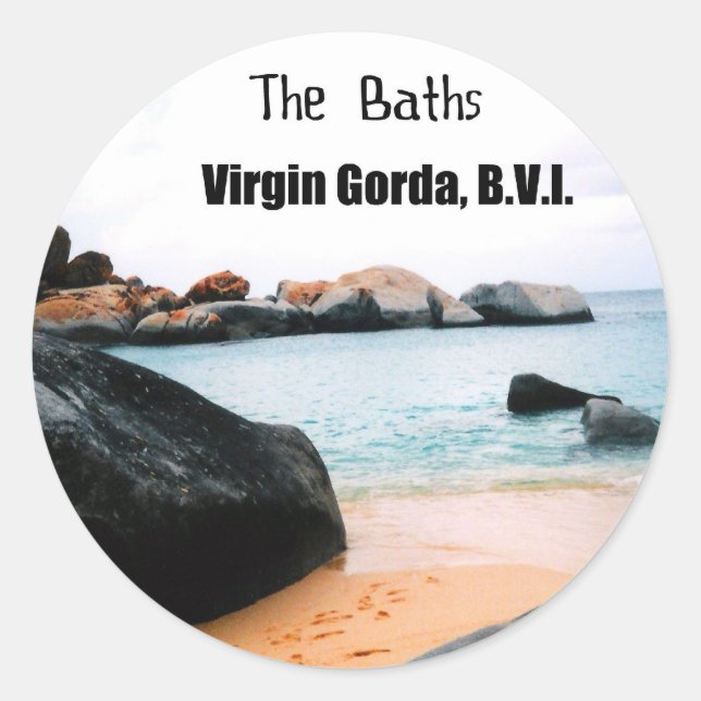Pegatina Redonda Los Baños, Virgin Gorda B.V.I. (Anverso)