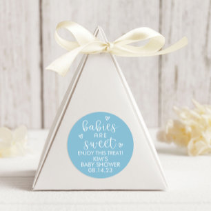 Pegatina Redonda Los bebés minimalistas son dulces Baby Shower Blue