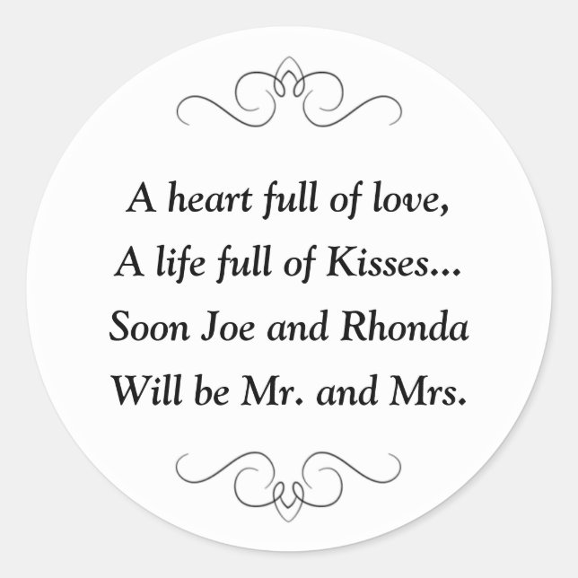 Pegatina Redonda Los Besos Pronto Serán Sr. Sra. Bridal Shower (Anverso)