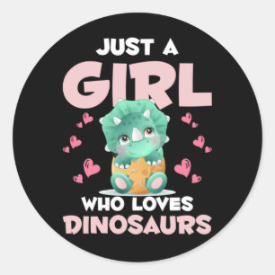 Pegatina Redonda Los chicas aman a los dinosaurios, los reptiles cu