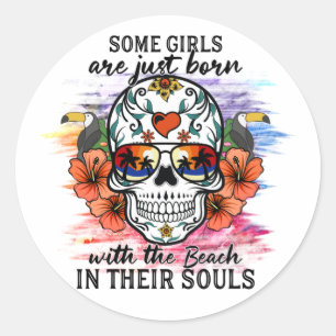 Pegatina Redonda Los Chicas De Calavera De Azúcar Nacen Con La Cm-S