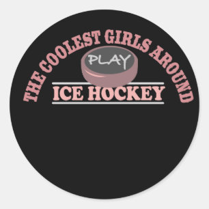 Pegatina Redonda Los Chicas más fríos juegan al hockey sobre hielo