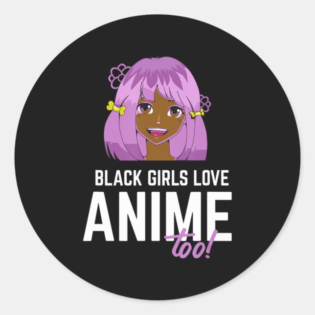 Pegatina Redonda Los Chicas negros adoran a Anime con los afroameri (Anverso)