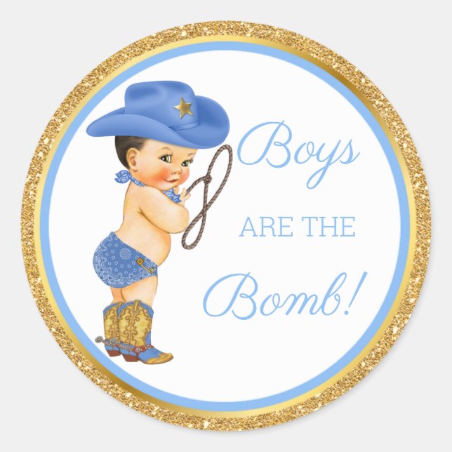 Pegatina Redonda ¡Los chicos son la bomba! Regalo De Baño De Vaquer (Anverso)