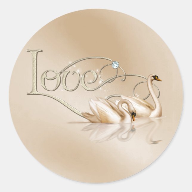 Pegatina Redonda Los Cisnes Graceful KRW aman las focas Bodas (Anverso)