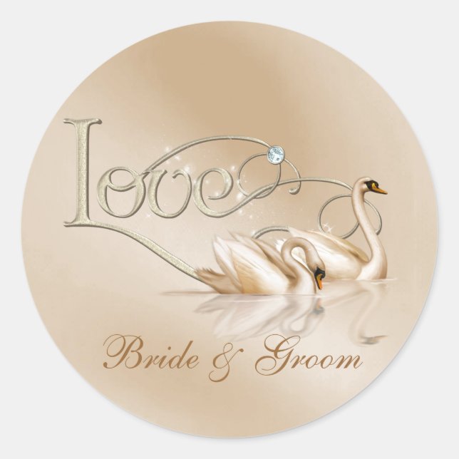 Pegatina Redonda Los Cisnes Graceful Personalizado KRW aman las foc (Anverso)